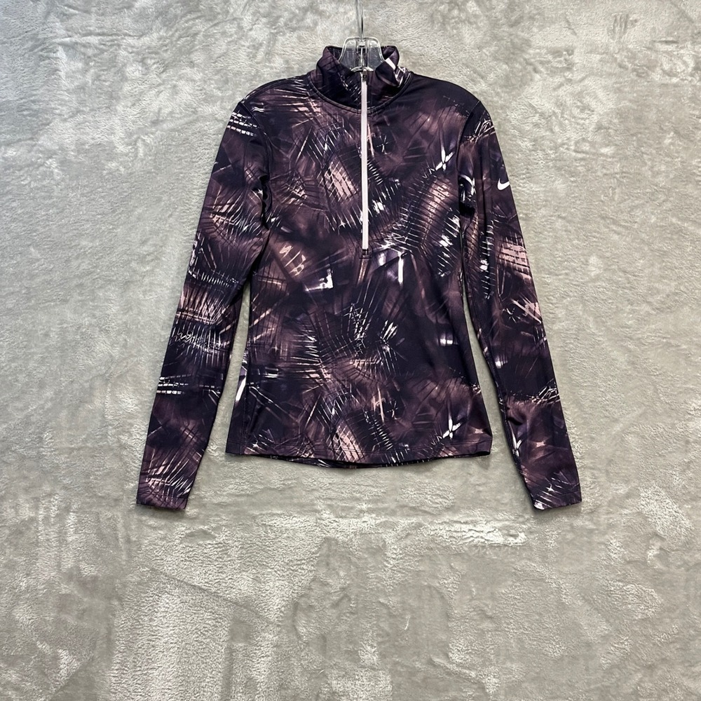 Nike Pro Dri-FIT Pullover Womens Small Purple Abstract Half Zip Performace Shirt